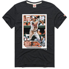 Gunnar Henderson Baltimore Orioles Homage 2023 Topps Baseball Card Player T-Shirt - Charcoal T-shirts