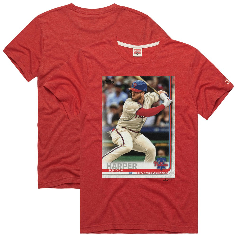 Bryce Harper Philadelphia Phillies Homage 2019 Topps Baseball Card Player T-Shirt - Red T-shirts