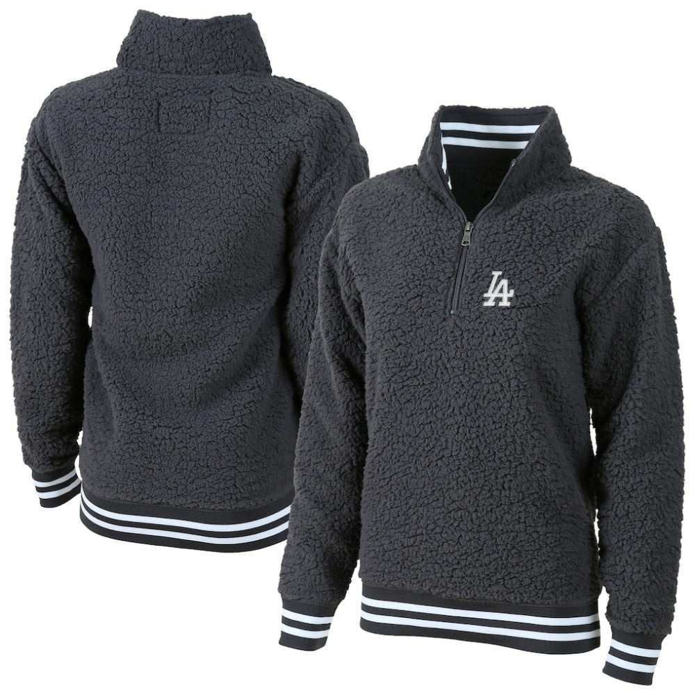 Los Angeles Dodgers G-III 4Her by Carl Banks Women's Play Action Sherpa Fleece Quarter-Zip Jacket - Gray Jackets