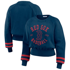 Boston Red Sox WEAR by Erin Andrews Women's Vintage Washed Cropped Pullover Sweatshirt - Navy Pullover
