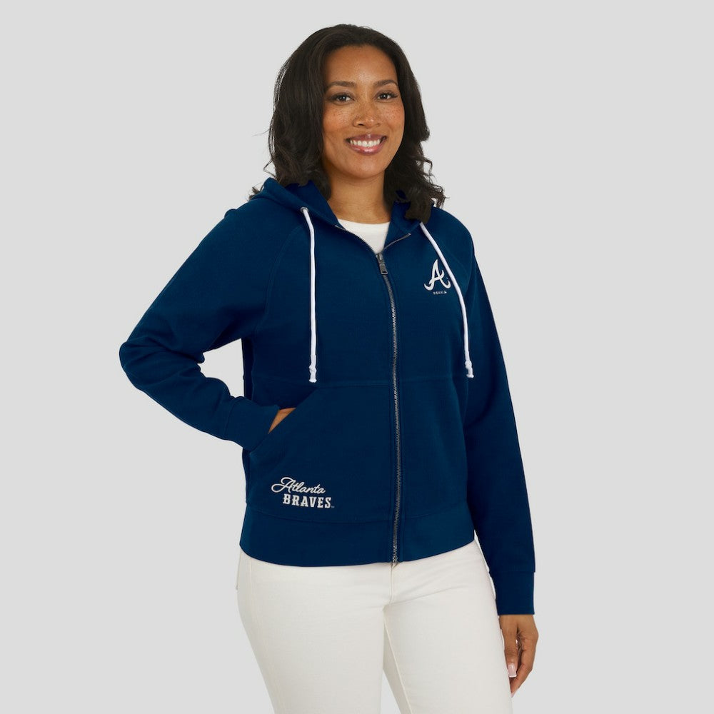 Atlanta Braves WEAR by Erin Andrews Women's Vintage Full-Zip Raglan Hoodie - Navy Hoodies