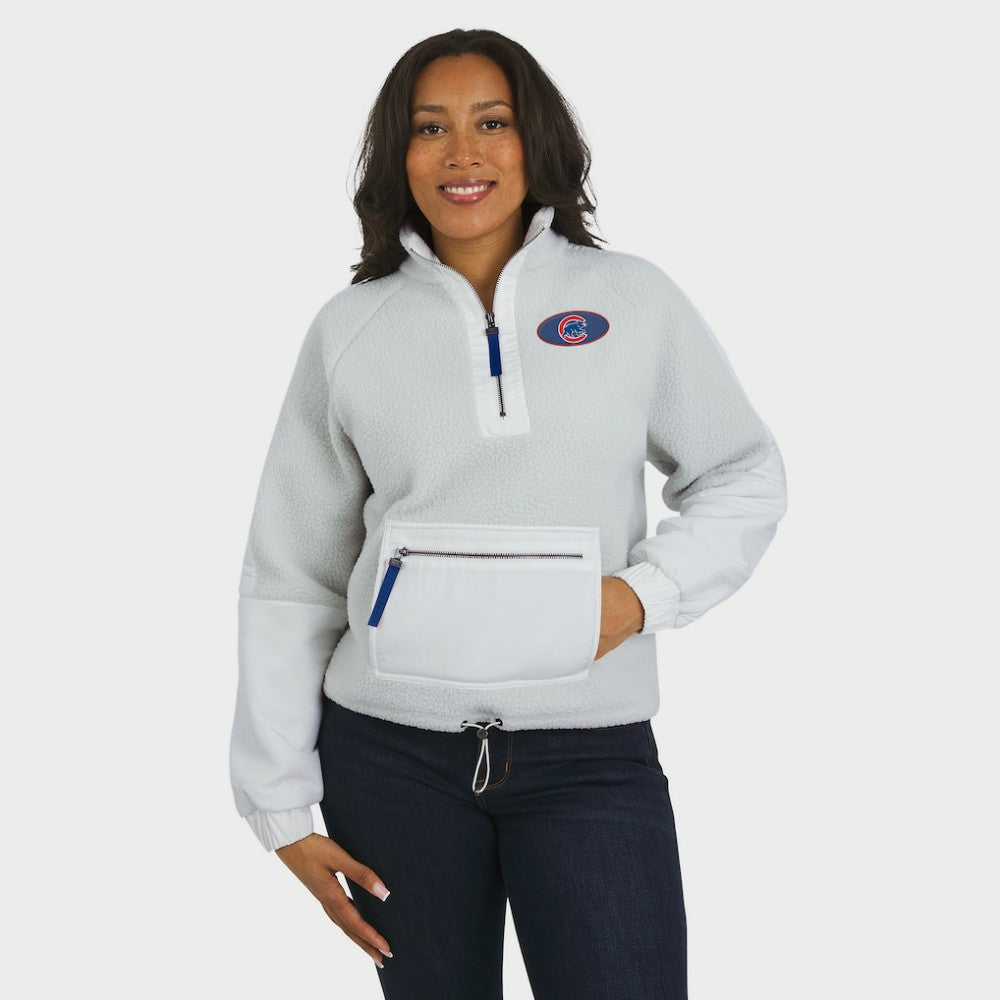 Chicago Cubs WEAR by Erin Andrews Women's Polar Fleece Quarter-Zip Jacket - Gray Jackets