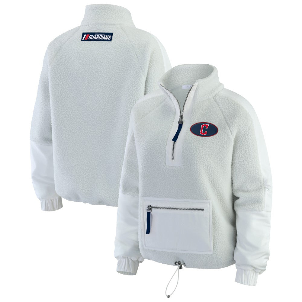 Cleveland Guardians WEAR by Erin Andrews Women's Polar Fleece Quarter-Zip Jacket - Gray Jackets