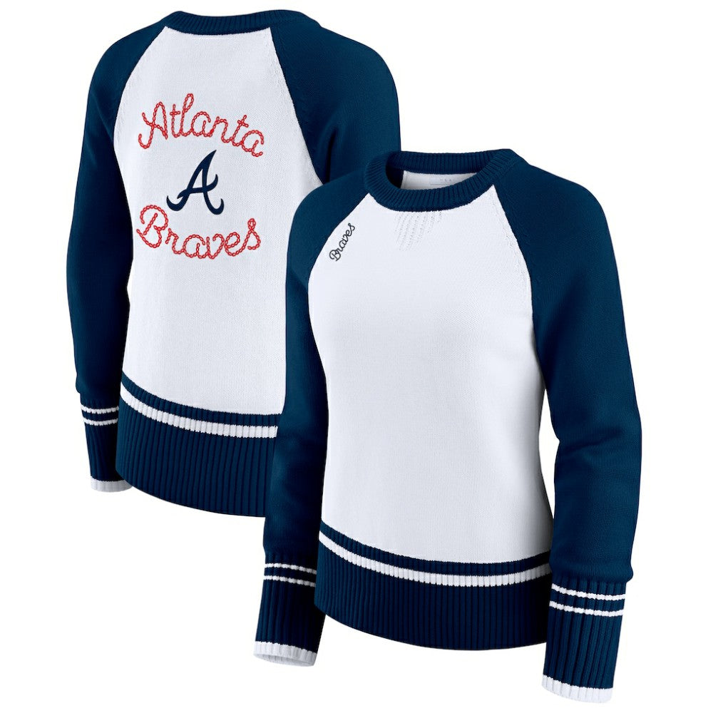 Atlanta Braves WEAR by Erin Andrews Women's Colorblock Raglan Sweater - White