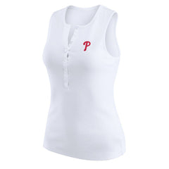 Philadelphia Phillies WEAR by Erin Andrews Women's Rib-Knit Henley Tank Top - White Tanks