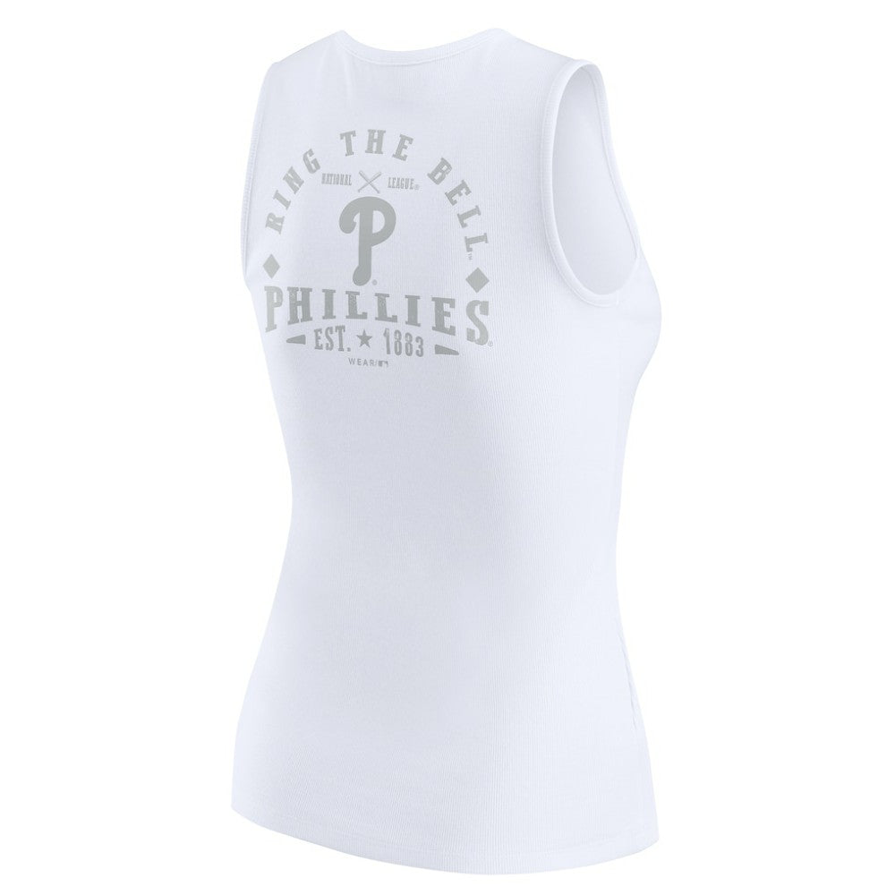 Philadelphia Phillies WEAR by Erin Andrews Women's Rib-Knit Henley Tank Top - White Tanks