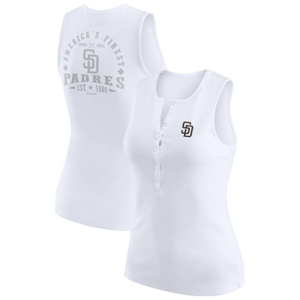 San Diego Padres WEAR by Erin Andrews Women's Rib-Knit Henley Tank Top - White Tanks