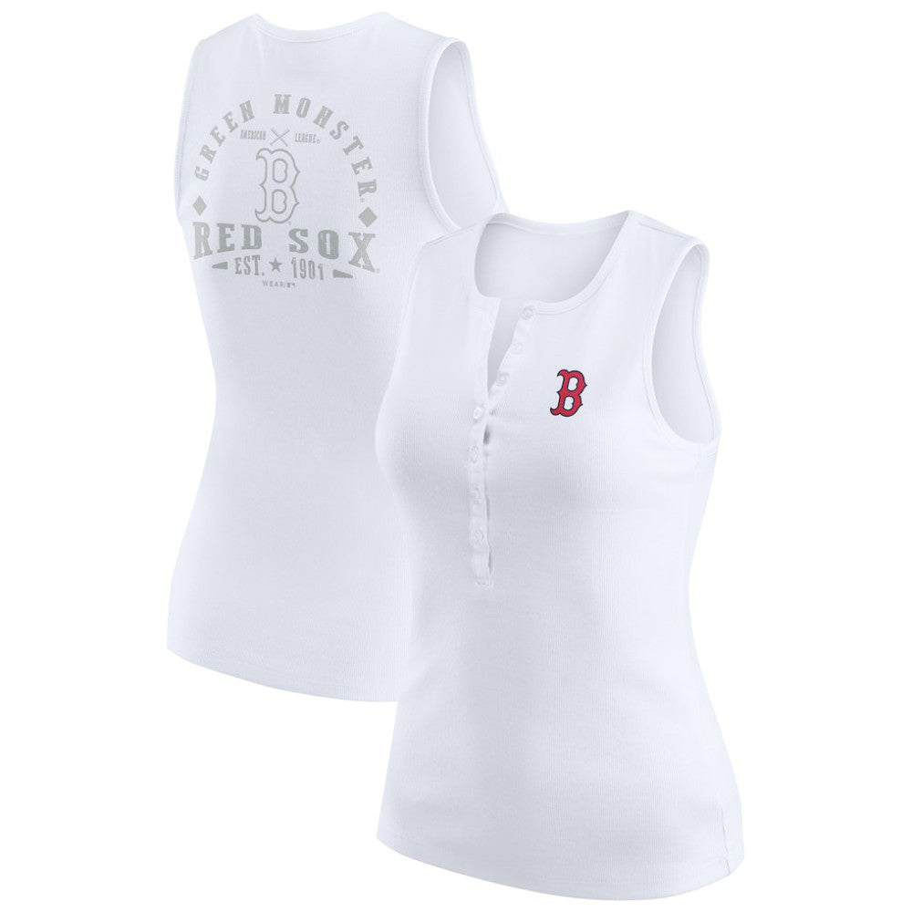 Boston Red Sox WEAR by Erin Andrews Women's Rib-Knit Henley Tank Top - White Tanks