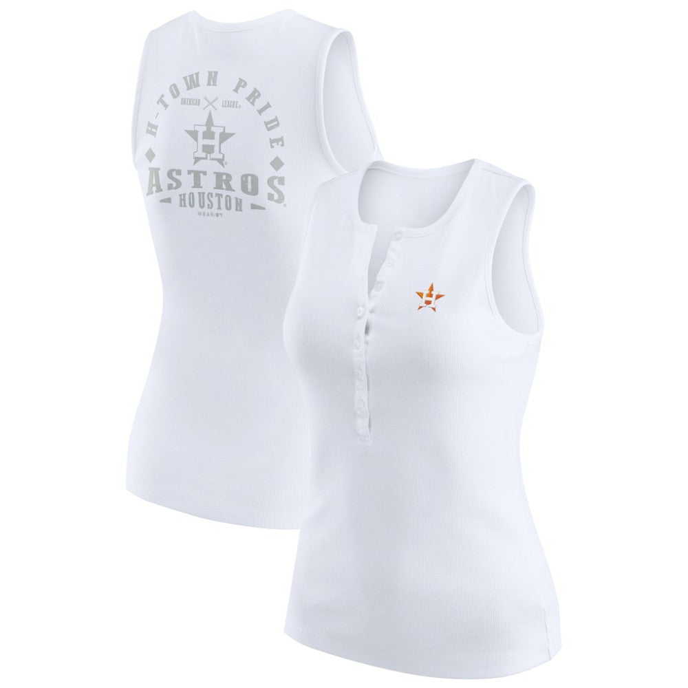 Houston Astros WEAR by Erin Andrews Women's Rib-Knit Henley Tank Top - White Tanks