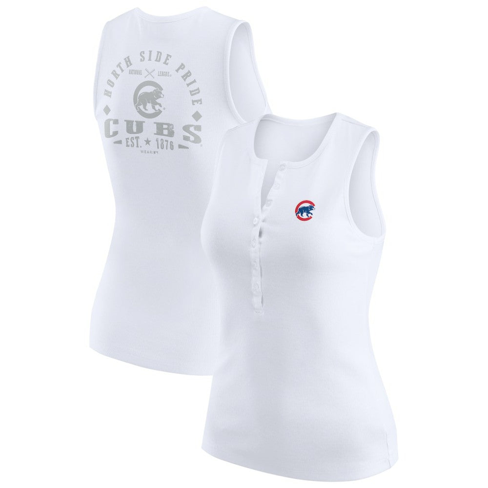Chicago Cubs WEAR by Erin Andrews Women's Rib-Knit Henley Tank Top - White Tanks