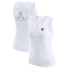 Chicago Cubs WEAR by Erin Andrews Women's Rib-Knit Henley Tank Top - White Tanks