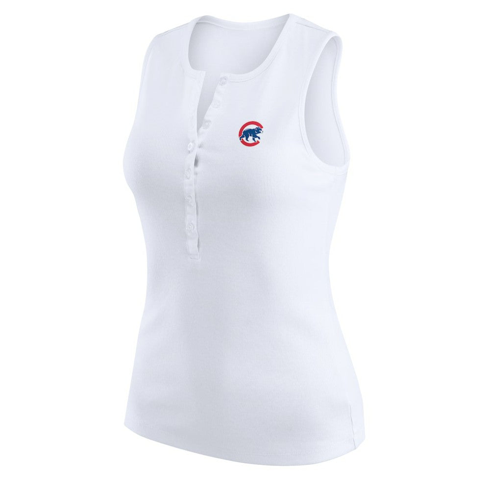 Chicago Cubs WEAR by Erin Andrews Women's Rib-Knit Henley Tank Top - White Tanks