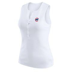 Chicago Cubs WEAR by Erin Andrews Women's Rib-Knit Henley Tank Top - White Tanks
