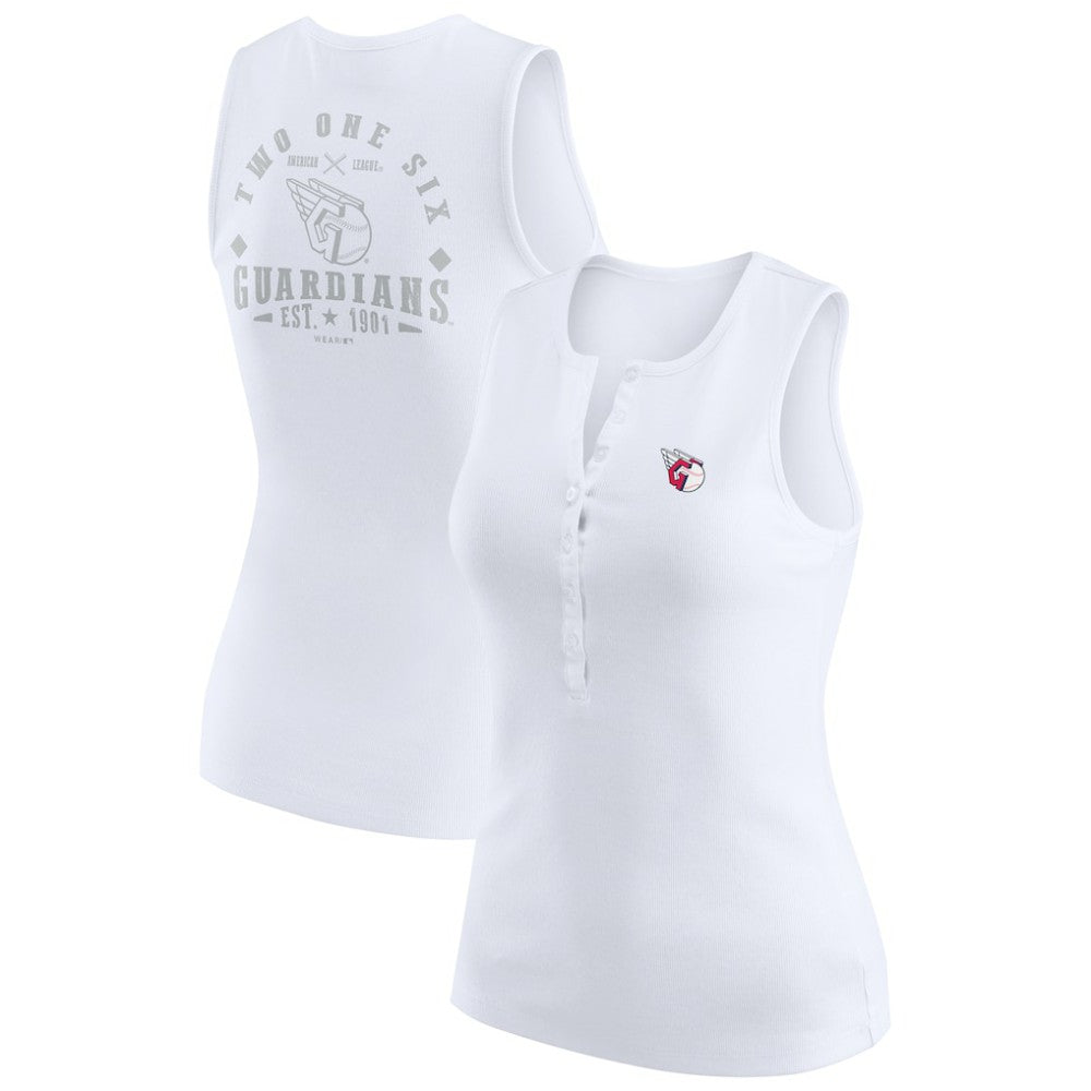 Cleveland Guardians WEAR by Erin Andrews Women's Rib-Knit Henley Tank Top - White Tanks