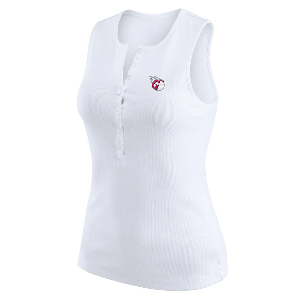 Cleveland Guardians WEAR by Erin Andrews Women's Rib-Knit Henley Tank Top - White Tanks