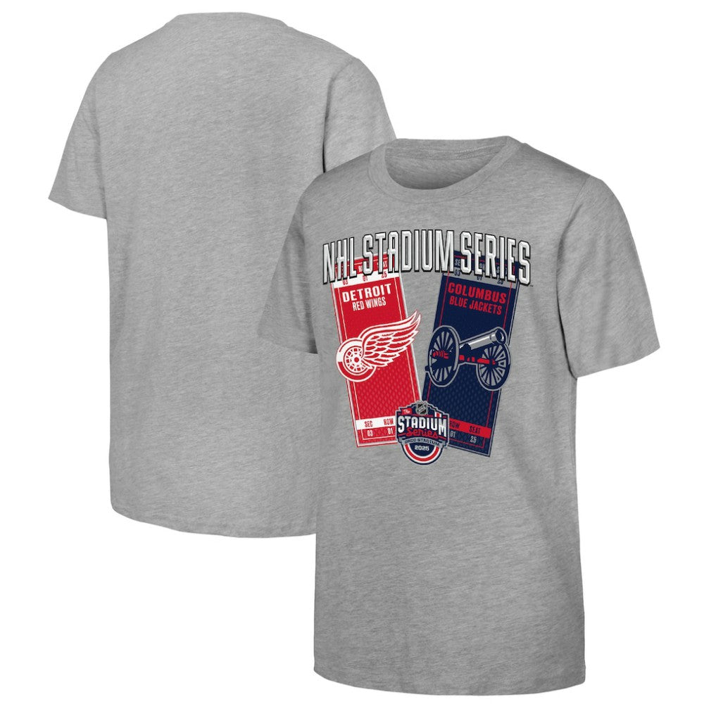 Youth 2025 NHL Stadium Series Columbus Blue Jackets vs. Detroit Red Wings Matchup T-Shirt - Heather Gray | US 202765272