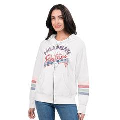 Philadelphia Phillies G-III 4Her by Carl Banks Women's Naamah Sleeve Stripe Fleece Full-Zip Hoodie - White Hoodies