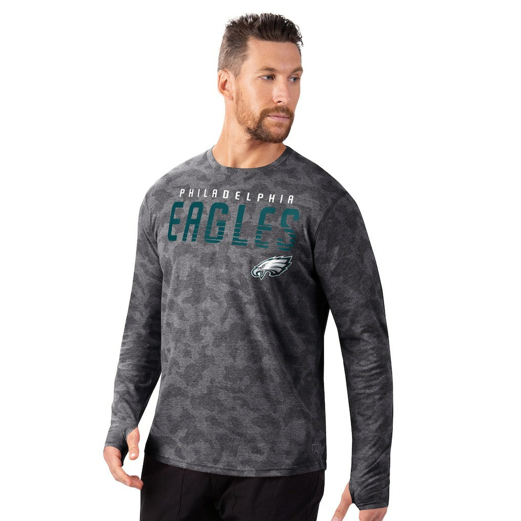 Philadelphia Eagles MSX by Michael Strahan Performance Camo Long Sleeve T-Shirt - Black T-shirts
