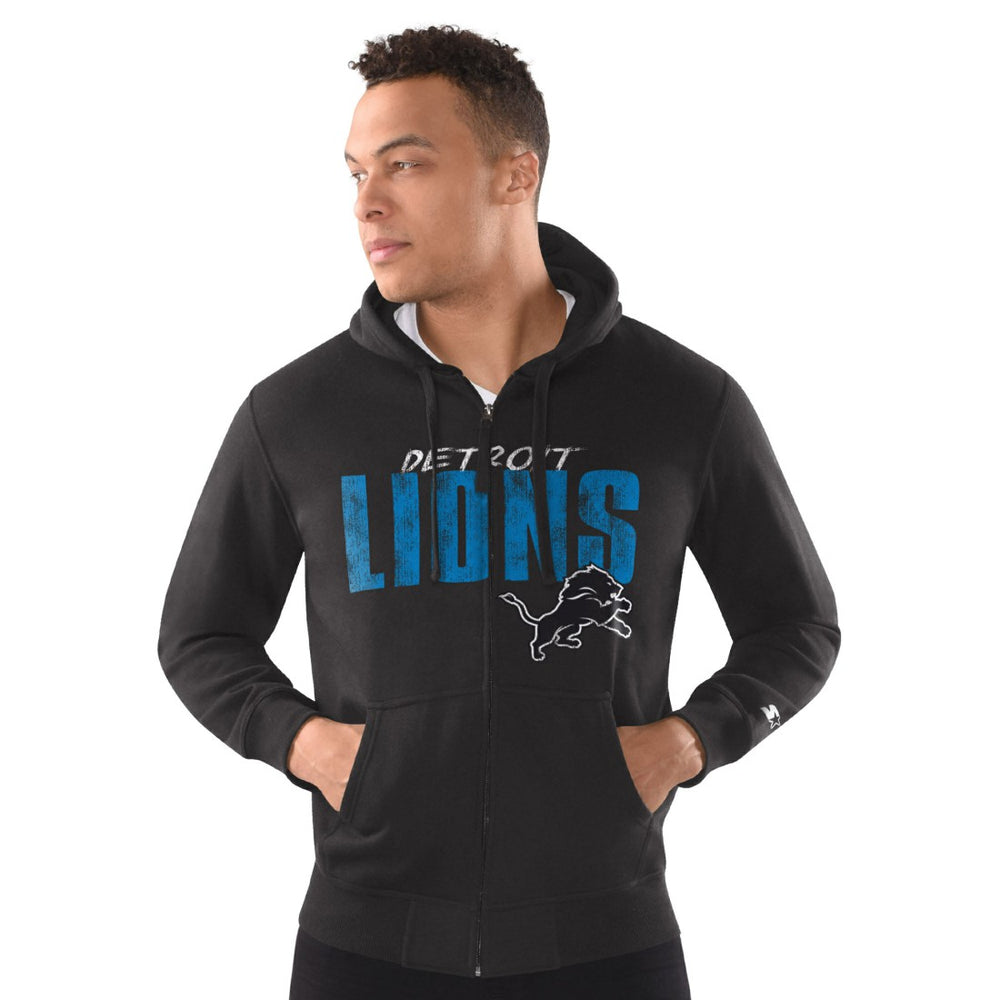Detroit Lions Starter Distressed Classic Full-Zip Hoodie - Black Hoodies