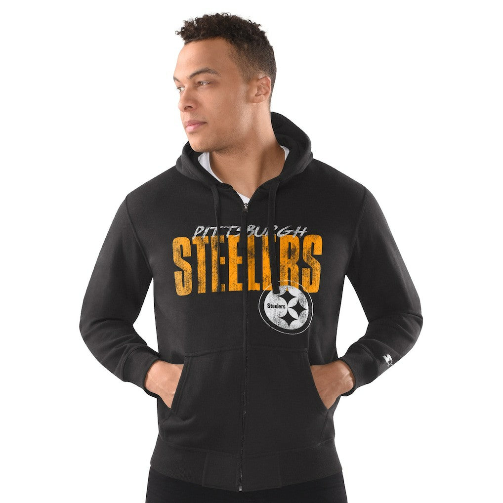 Pittsburgh Steelers Starter Distressed Classic Full-Zip Hoodie - Black Hoodies