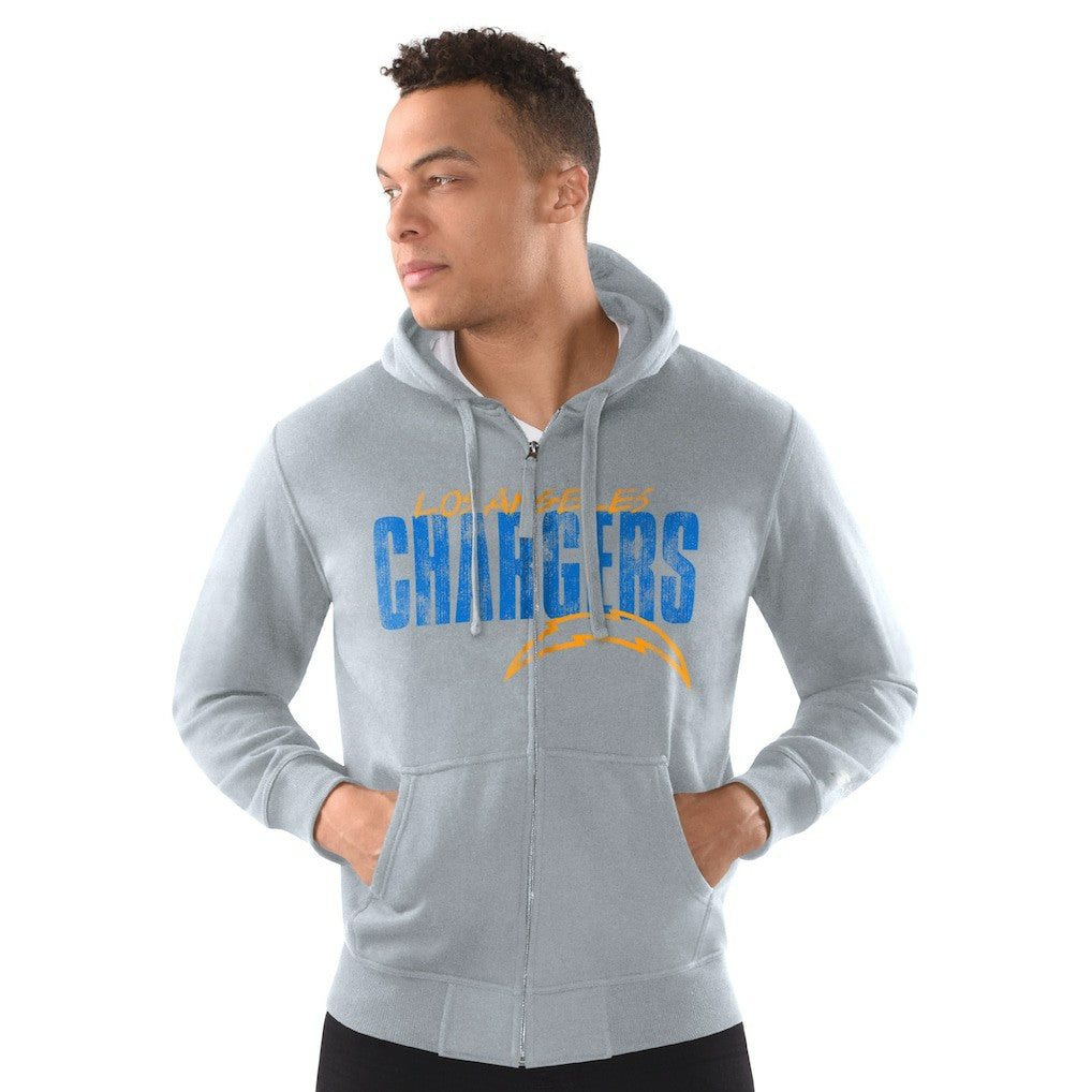 Los Angeles Chargers Starter Distressed Classic Full-Zip Hoodie - Heather Gray Hoodies