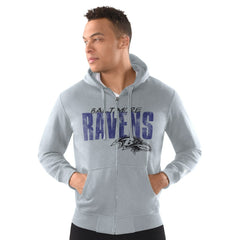 Baltimore Ravens Starter Distressed Classic Full-Zip Hoodie - Heather Gray Hoodies