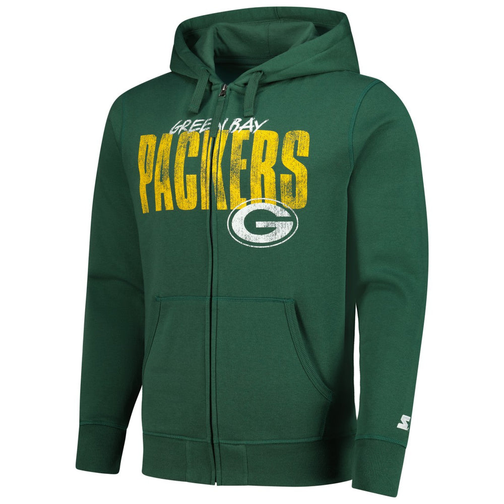 Green Bay Packers Starter Distressed Classic Full-Zip Hoodie - Green Hoodies
