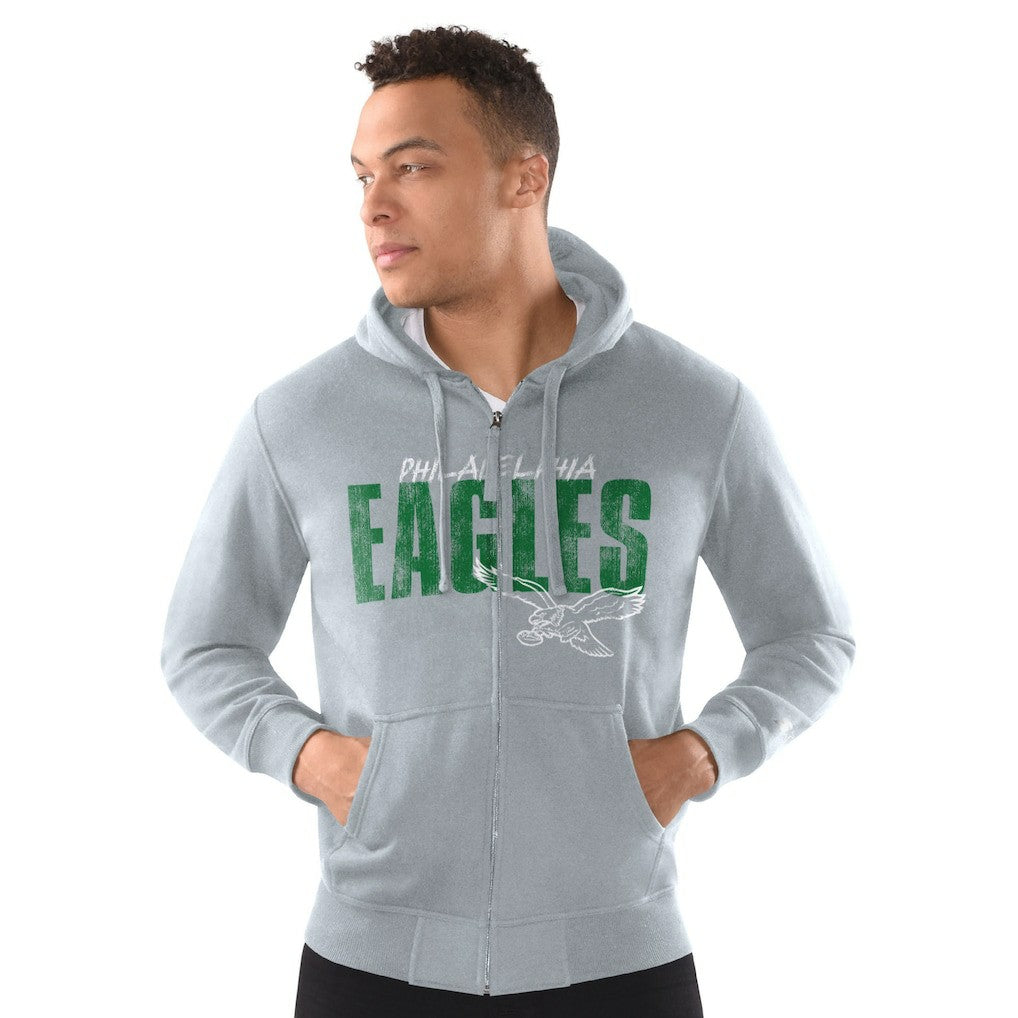 Philadelphia Eagles Starter Distressed Classic Full-Zip Hoodie - Heather Gray Hoodies