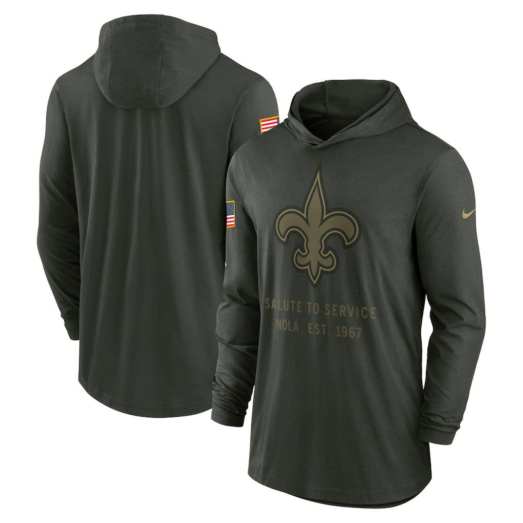 New Orleans Saints 2025 Salute to Service Sideline Dri-FIT Lightweight Hooded Pullover - Forest Green Pullover