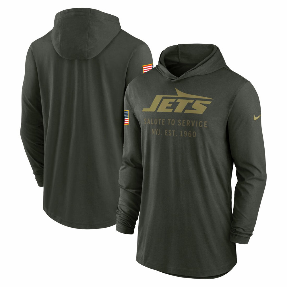New York Jets 2025 Salute to Service Sideline Dri-FIT Lightweight Hooded Pullover - Forest Green Pullover