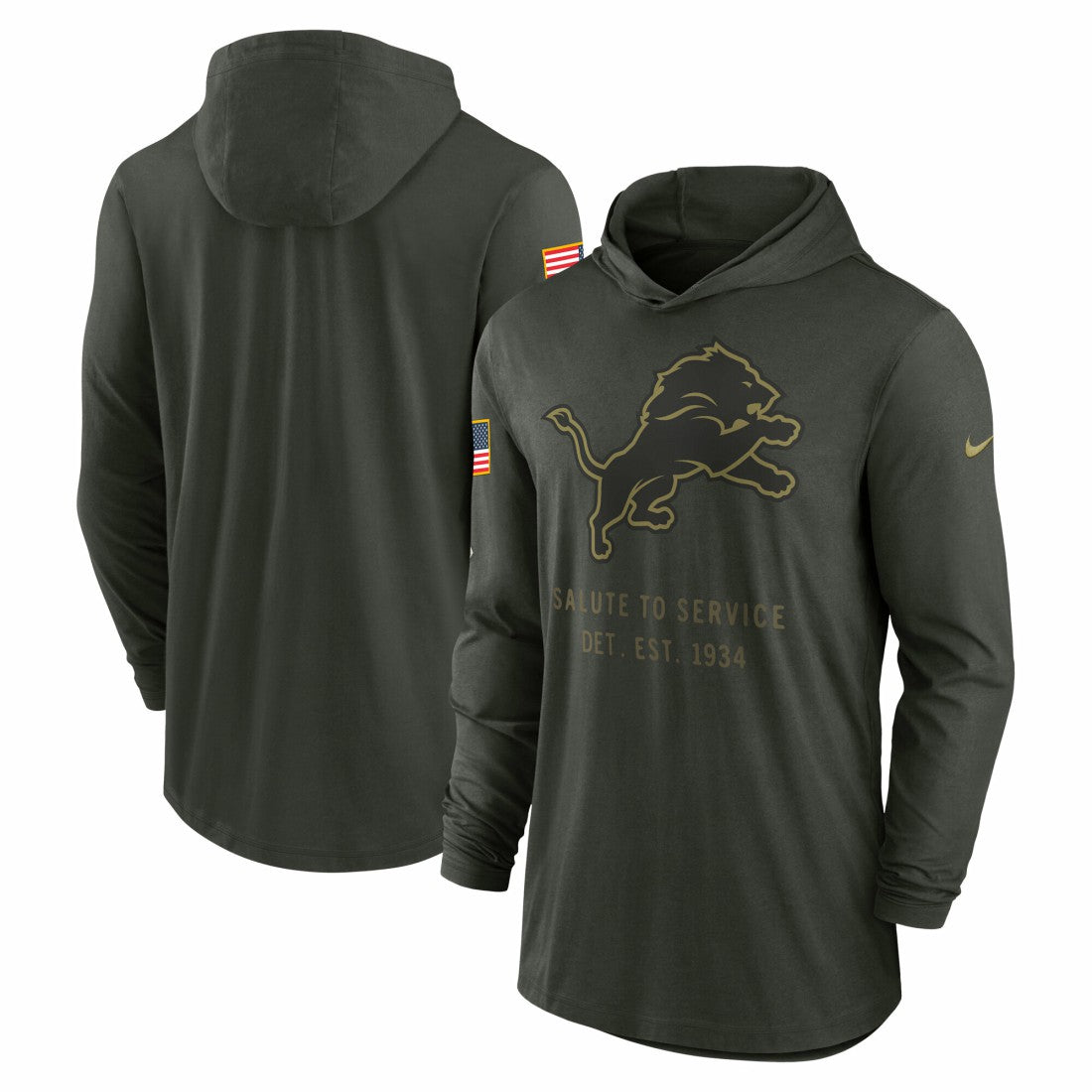 Detroit Lions 2025 Salute to Service Sideline Dri-FIT Lightweight Hooded Pullover - Forest Green Pullover