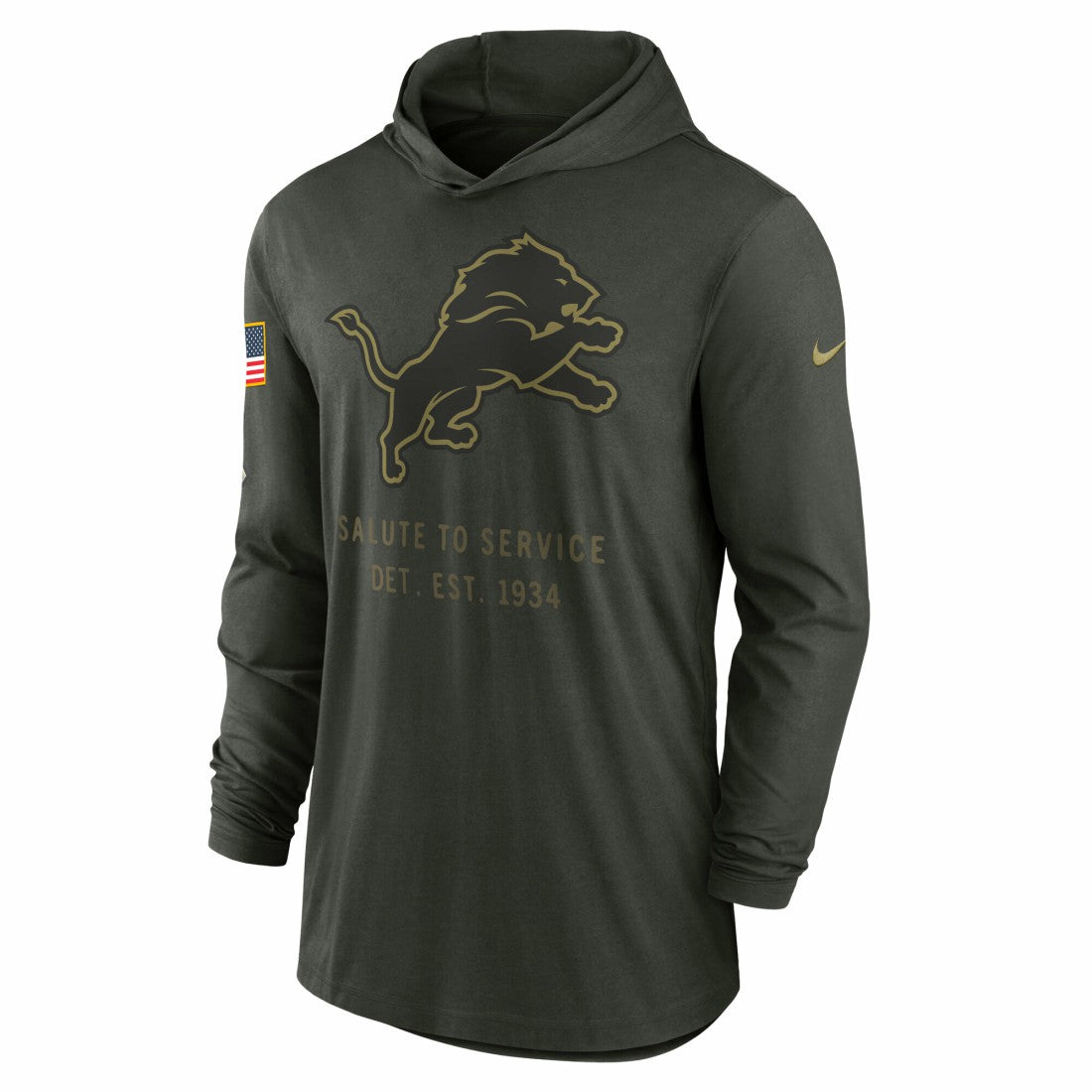 Detroit Lions 2025 Salute to Service Sideline Dri-FIT Lightweight Hooded Pullover - Forest Green Pullover