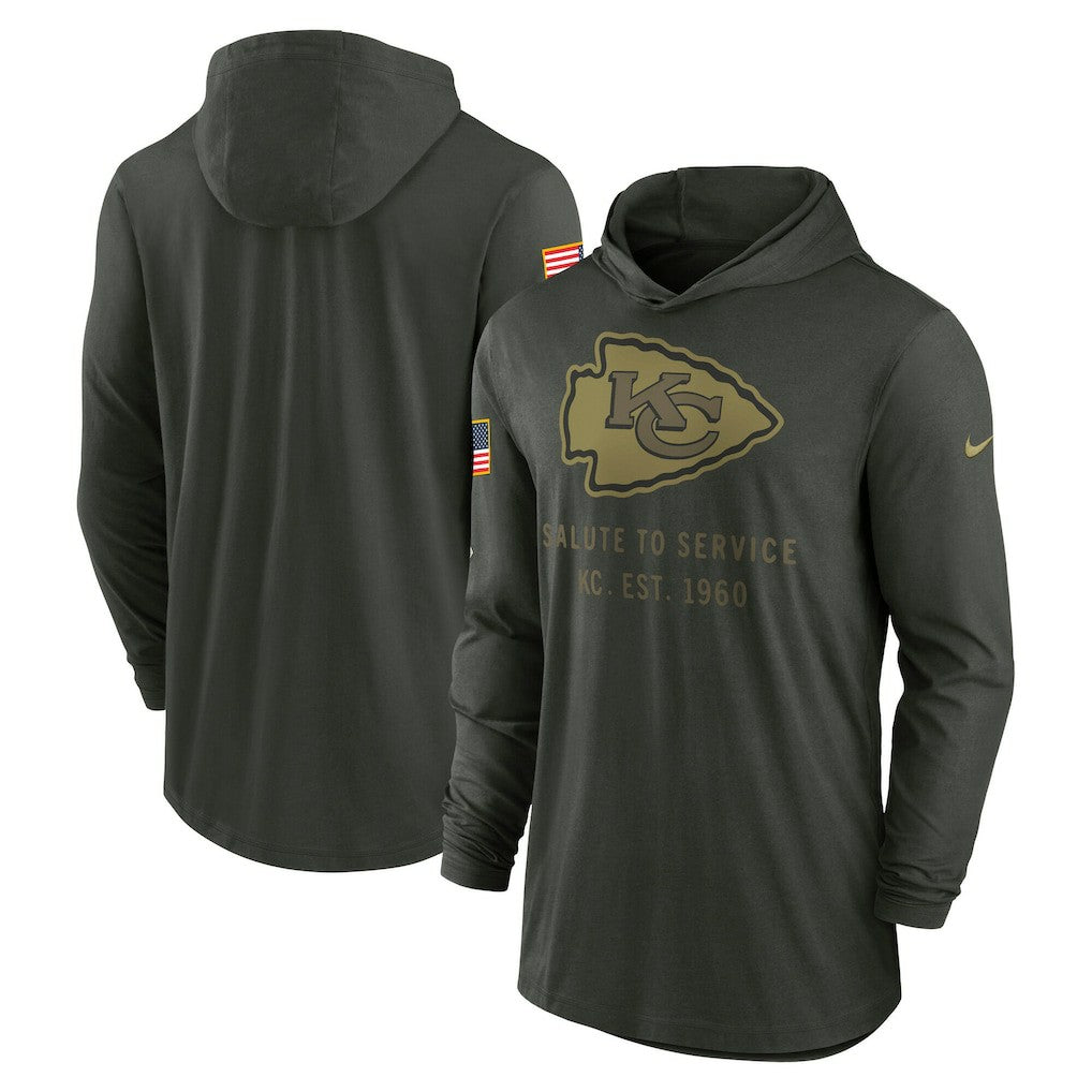 Kansas City Chiefs 2025 Salute to Service Sideline Dri-FIT Lightweight Hooded Pullover - Forest Green Pullover