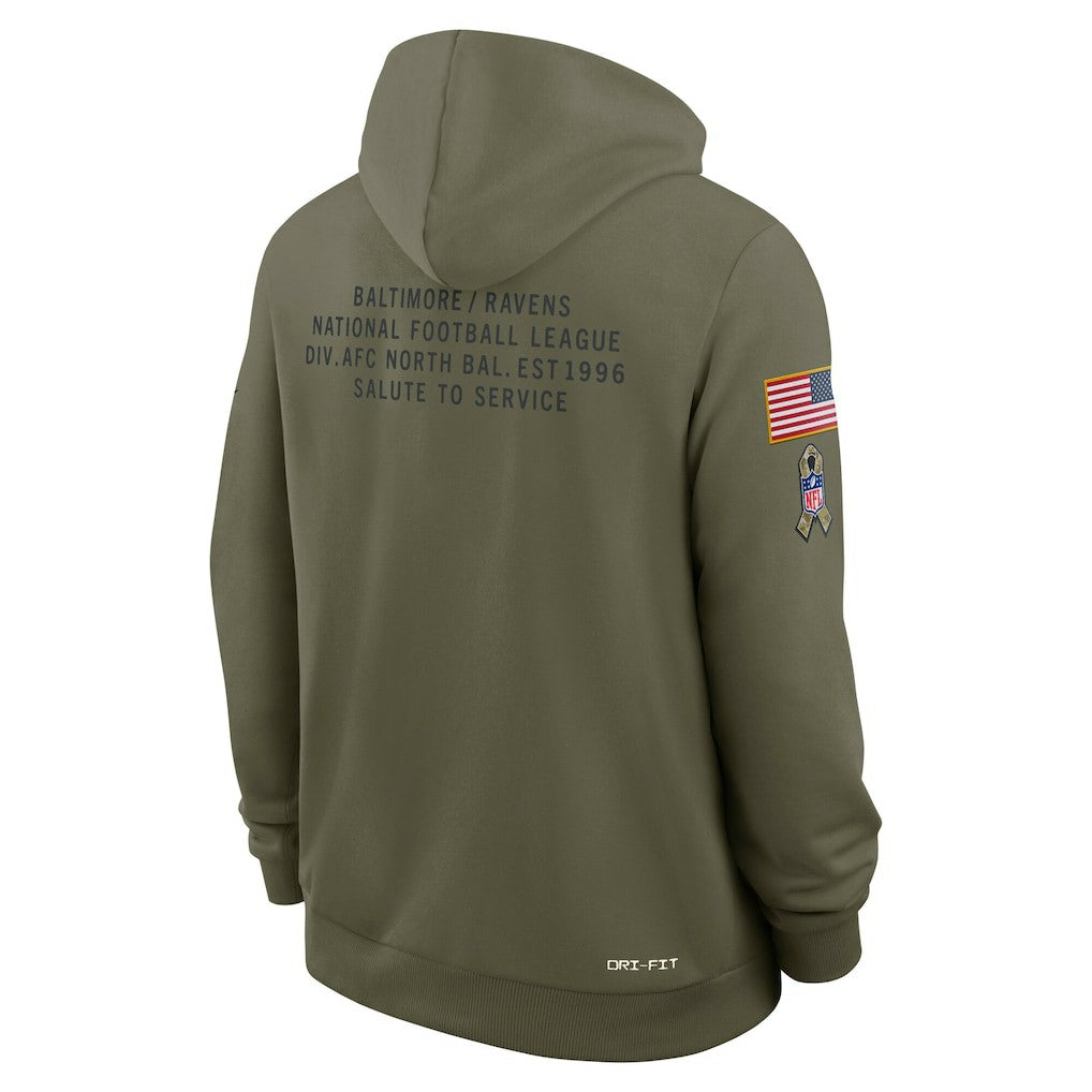 Baltimore Ravens 2025 Salute to Service Sideline Standard Issue Dri-FIT Hoodie - Olive Hoodies