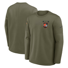 Cleveland Browns 2025 Salute to Service Sideline Coaches Therma-FIT Long Sleeve Shirt - Olive