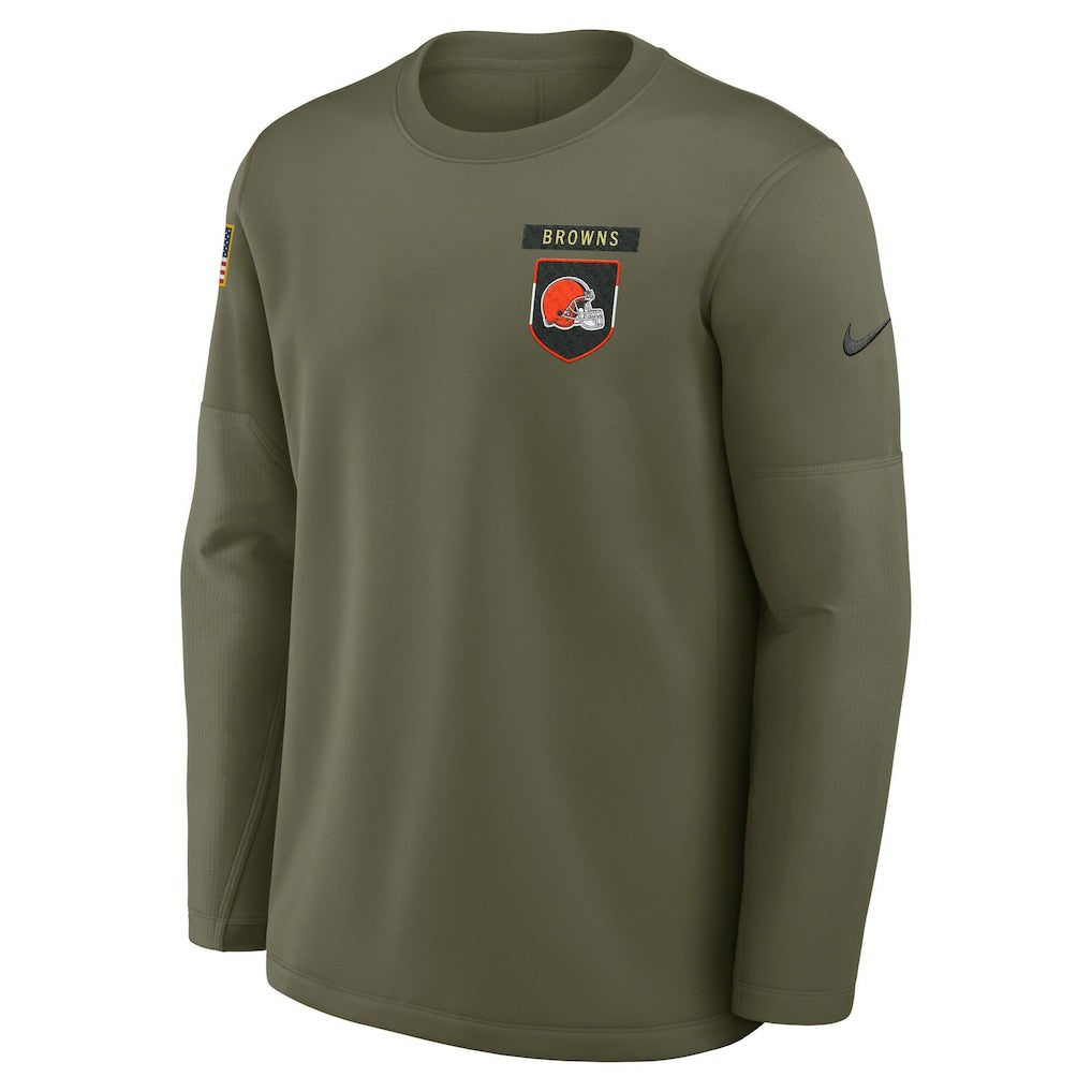 Cleveland Browns 2025 Salute to Service Sideline Coaches Therma-FIT Long Sleeve Shirt - Olive