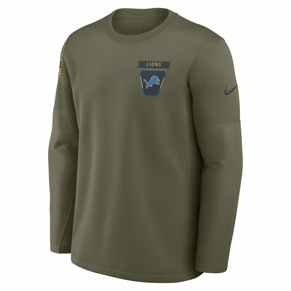 Detroit Lions 2025 Salute to Service Sideline Coaches Therma-FIT Long Sleeve Shirt - Olive