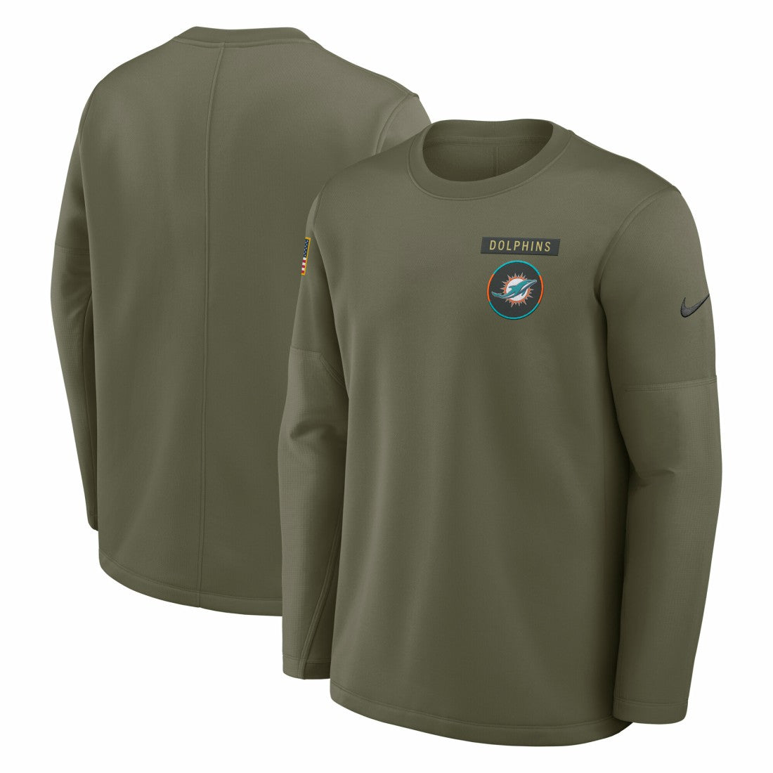 Miami Dolphins 2025 Salute to Service Sideline Coaches Therma-FIT Long Sleeve Shirt - Olive