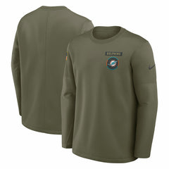 Miami Dolphins 2025 Salute to Service Sideline Coaches Therma-FIT Long Sleeve Shirt - Olive