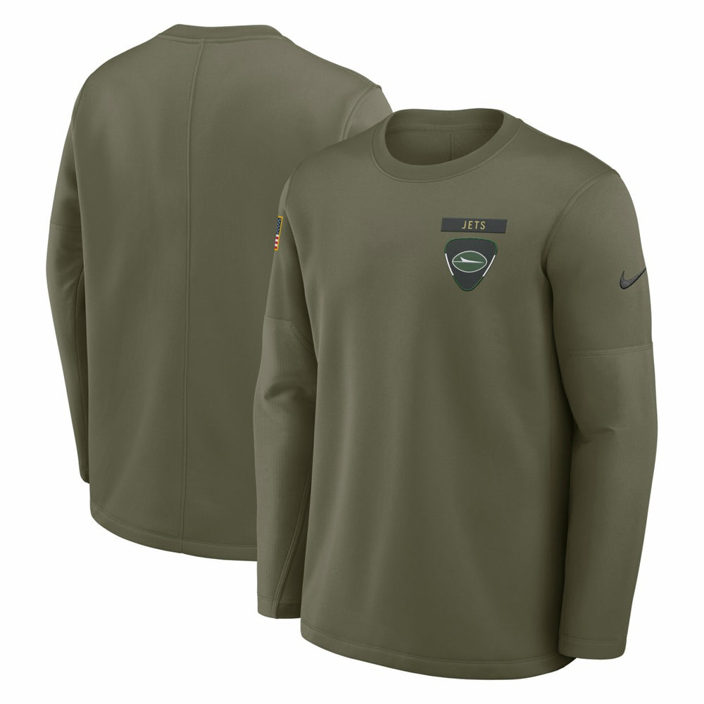 New York Jets 2025 Salute to Service Sideline Coaches Therma-FIT Long Sleeve Shirt - Olive