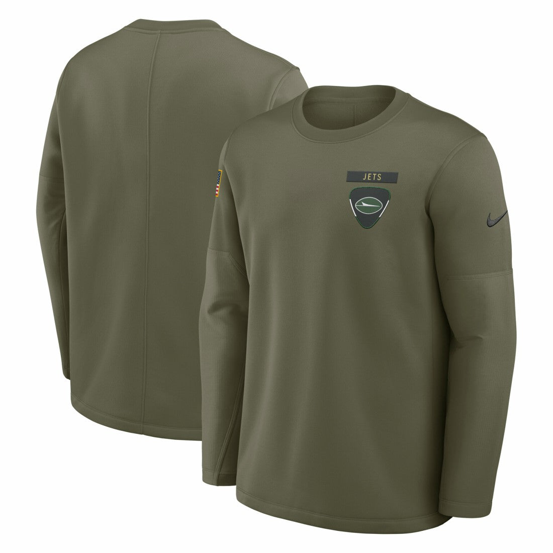 New York Jets 2025 Salute to Service Sideline Coaches Therma-FIT Long Sleeve Shirt - Olive