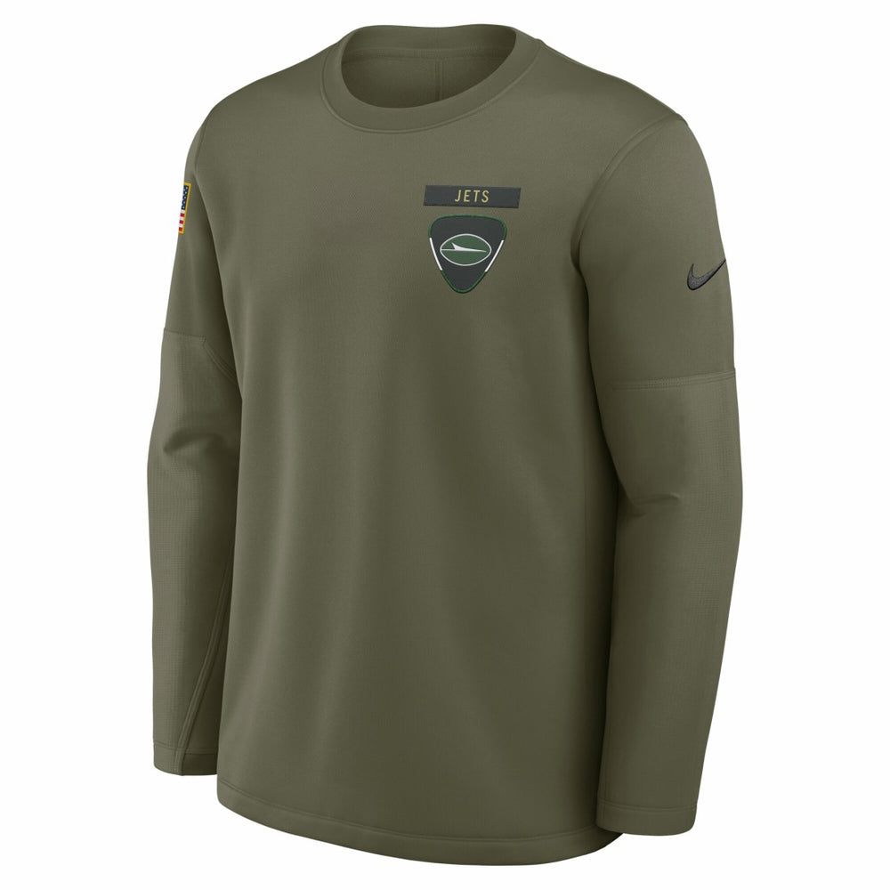 New York Jets 2025 Salute to Service Sideline Coaches Therma-FIT Long Sleeve Shirt - Olive
