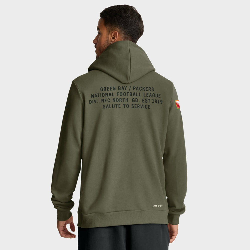 Green Bay Packers Big & Tall 2025 Salute to Service Sideline Dominant Force Dri-FIT Hoodie - Olive Hoodies