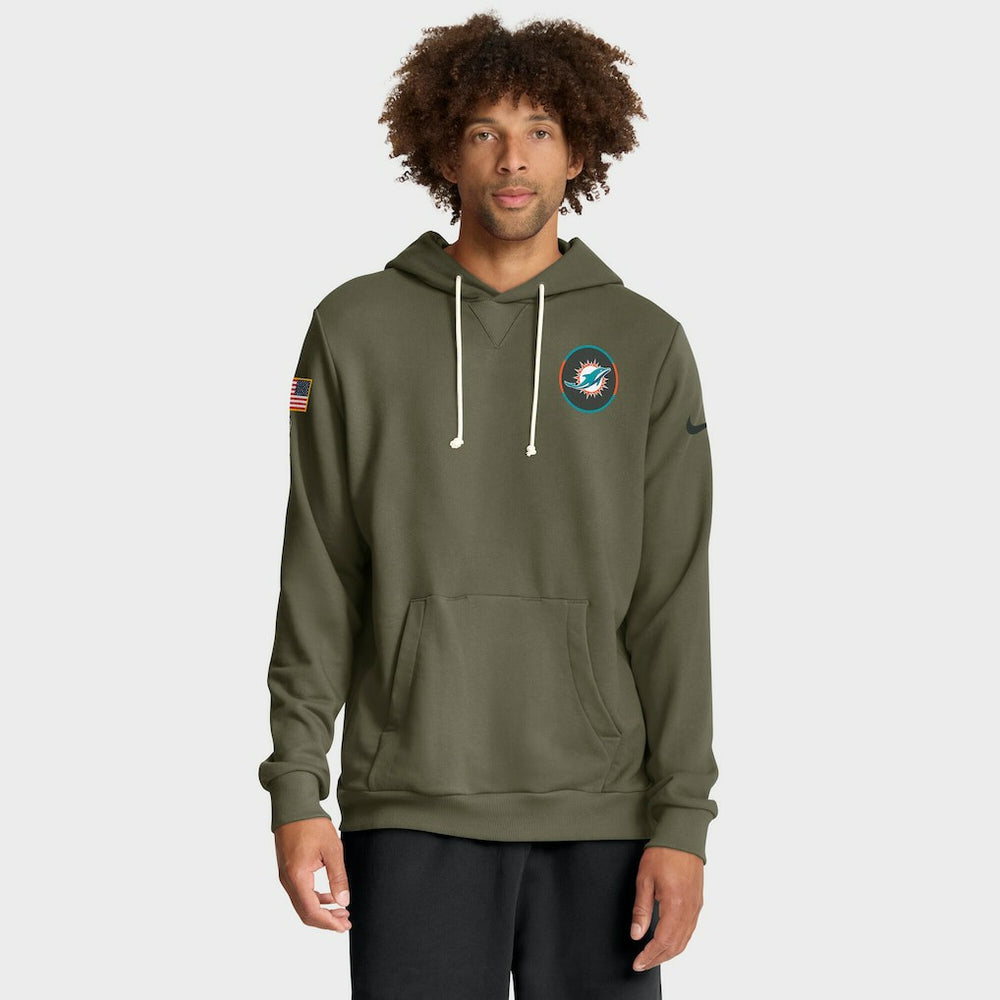 Miami Dolphins Big & Tall 2025 Salute to Service Sideline Dominant Force Dri-FIT Hoodie - Olive Hoodies