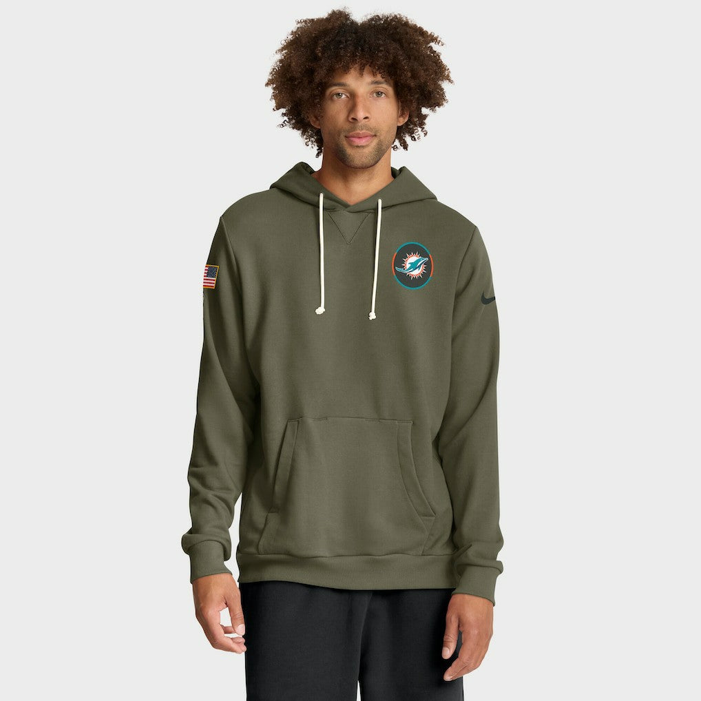 Miami Dolphins Big & Tall 2025 Salute to Service Sideline Dominant Force Dri-FIT Hoodie - Olive Hoodies