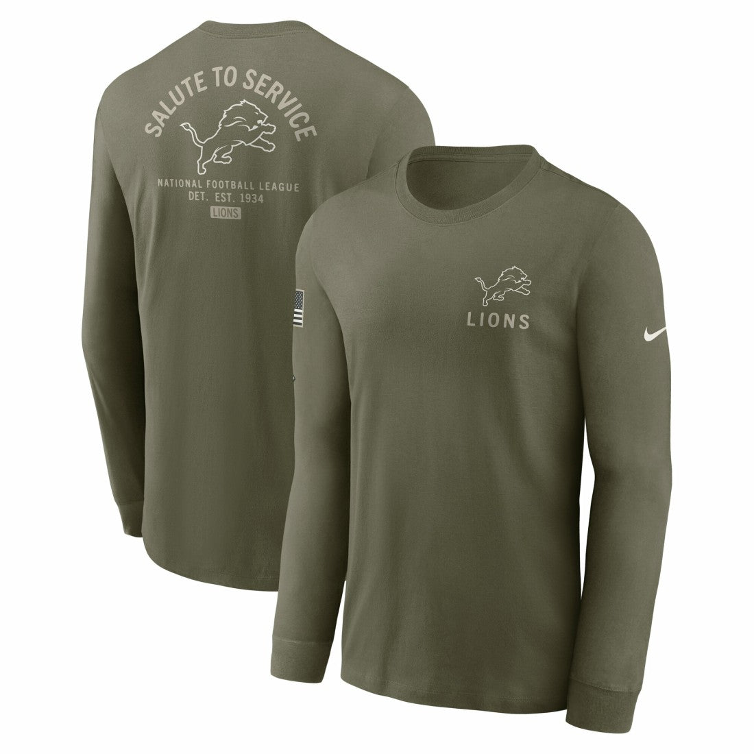 Detroit Lions 2025 Salute to Service Sideline Long Sleeve T-Shirt - Olive T-shirts