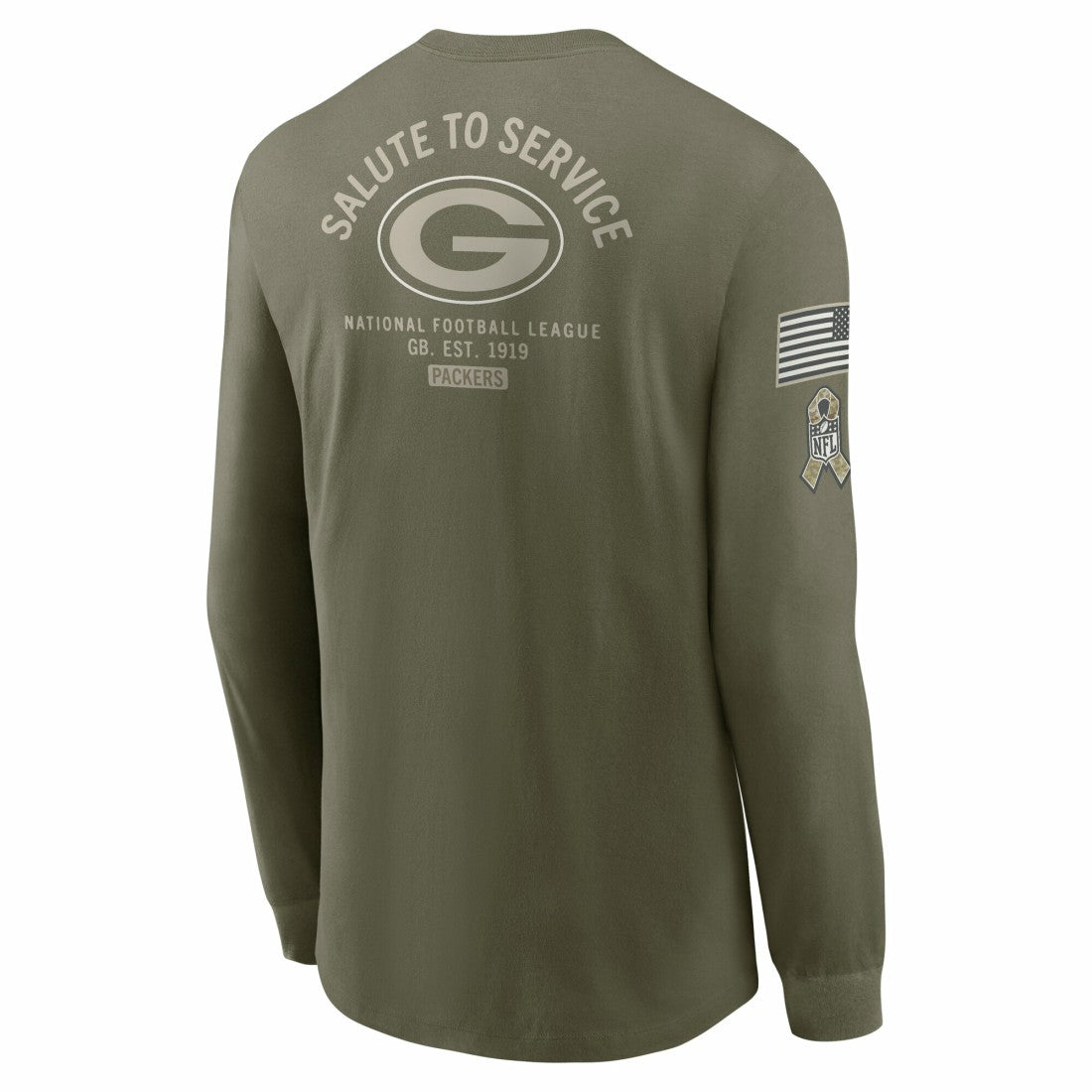 Green Bay Packers 2025 Salute to Service Sideline Long Sleeve T-Shirt - Olive T-shirts