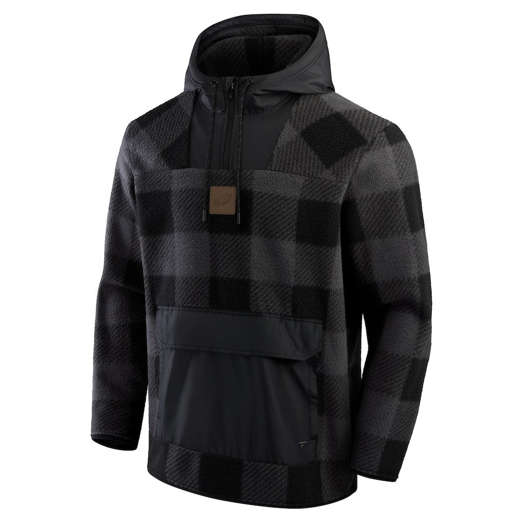 Philadelphia Eagles Elements Plaid Polar Fleece Quarter-Zip Hoodie - Black Hoodies