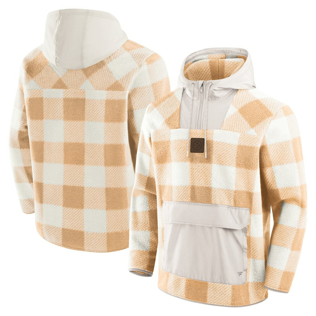 Pittsburgh Steelers Elements Plaid Polar Fleece Quarter-Zip Hoodie - Tan Hoodies