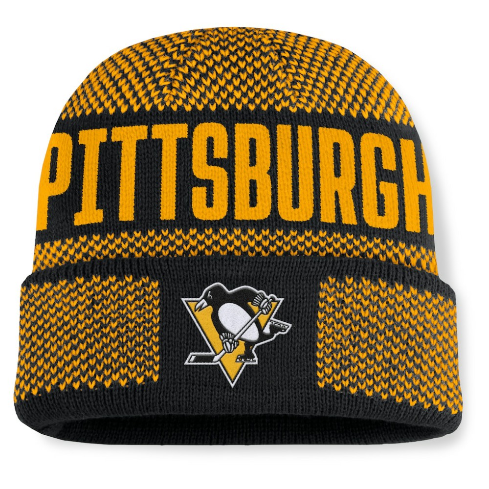 Pittsburgh Penguins Fanatics Fundamentals Shelter Cuffed Knit Hat - Black/Gold | US 202777528